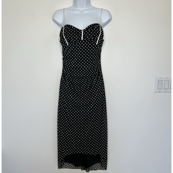 Trixxi Dresses & Skirts - Vtg Y2K Polka Dot Midi Dress Size L Trixxi Black White Hi Lo hem Fairy
